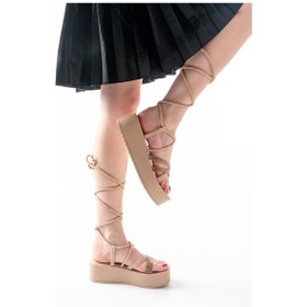 Resim 861-1010 Nut Rose Taşlı Bilekten Bağlamalı Kadın Sandalet Siyah 