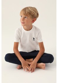 Resim U.S. Polo Assn. U.s. Polo Assn Lisanslı Palm Tree Krem Erkek Çocuk Pijama Takımı 5274-43181 Krem 