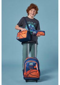Resim Coral High Kids Turuncu Lacivert Basketbol Desenli Üç Bölmeli Çekçekli 3'lü Çanta Seti Set0123966 