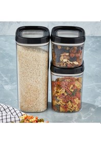 Resim Ceronni Bonny Erzak Saklama Kabı 3lü Set 1,8lt - 1lt - 600ml Siyah Siyah 