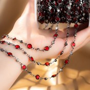 Resim 1 metre Bakır Zincirler Kırmızı Cam Boncuklarla, Gotik Yuvarlak Boncuklu Takı Yapımı DIY Malzemesi, Giyim Aksesuarları için, MINGXUAN Markası 