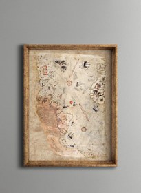 Resim epiqart Piri Reis Dünya Haritası - Vintage Desenli Çerçeve 