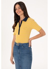 Resim U.S. Polo Assn. Kadın Koyu Sarı Çizgili Polo Yaka Tişört 50306031-VR094 