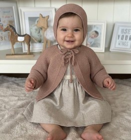 Resim Önden Bağlamalı El Örgüsü Bebek Hırka Şapka Seti - 3-6 ay / Mavi 