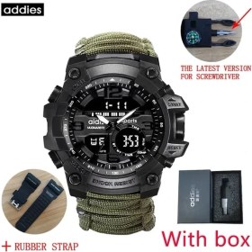 Resim Hanyang Kutu Askısı ile Yeşil Addıes Askeri Survive Dış Mekan LED Dijital Saat Çok Fonksiyonlu Pusula Düdük Su Geçirmez Kuvars Ordu Saat Relogio Masculino (Yurt Dışından) 