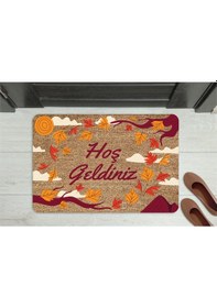 Resim Rengarenk Kare Desen Dekoratif Kapı Önü Paspası Siyah 