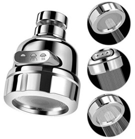 Resim 3 Fonksiyonlu Musluk Başlğı 360 Derece Döner Başlı Krom Kaplı Musluk Başlığı Gümüş 