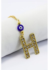 Resim Gold Renkli Parlak Taşlı Yassı Cam Nazar Boncuklu H Harfi Araba D 