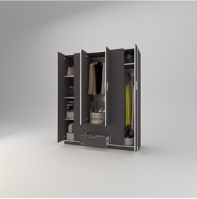 Resim Kenzlife gardırop 6 kapılı çekmeceli begonvil150 gri kapaklı gardolap dolap 