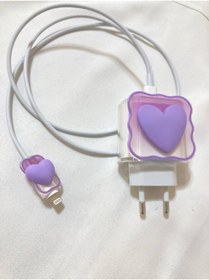 Resim HappyCase Apple Yeni Nesil Şarj Başlık Ve Kablo Koruyucu Seti Purple Lovely Tasarımlı 