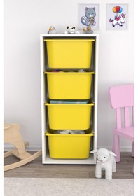 Resim Sepetli Oyuncak Pra4D Dolabı Sarı 4 Derin Sarı 