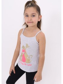 Resim Toontoy Kids Toontoy Kız Çocuk Fiyonk Aksesuarlı Kedi Baskılı Atlet Gri Melanj 