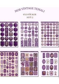 Resim 6'lı Mor Vintage Temalı Sticker Seti 12x17 Cm Bullet Journal, Scrapbook, Ajanda Ve Planlayıcı İçin Diğer 