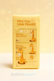 Resim Zürafa Maskotlu Mini Cep Islak Mendil 8’li | Çocuk ve Çanta İçin Taşınabilir Hijyen Mendili 