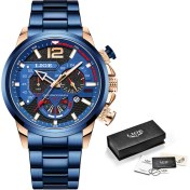 Resim Hanyang Altın Mavi Lıge Moda Erkekler Izle Üst Marka Lüks Su Geçirmez Spor Erkek Saatler Deri Otomatik Tarih Askeri Kol Saati Montre Homme (Yurt Dışından) 