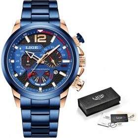 Resim Hanyang Altın Mavi Lıge Moda Erkekler Izle Üst Marka Lüks Su Geçirmez Spor Erkek Saatler Deri Otomatik Tarih Askeri Kol Saati Montre Homme (Yurt Dışından) 