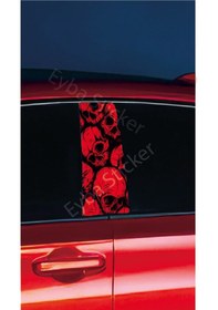 Resim Araç Kapı Direk Kaplama Folyosu Kırmızı Kurufa Desenli Drk11 Sağ Sol Takım 2 Adet - 22x50 Cm 