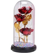 Resim Suntek Cam Kubbede Büyülü Gül Çiçeği Led Işık Kırmızı 