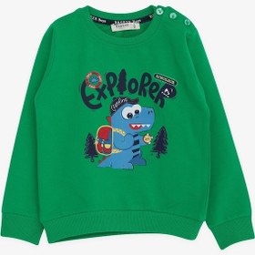 Resim Breeze Erkek Çocuk Explorer Yazılı Dinazor Baskılı Sweatshirt-14677 YESIL 