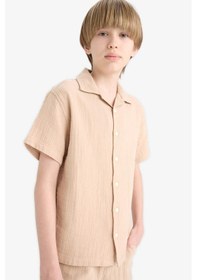 Resim DeFacto Erkek Çocuk Oversize Geniş Kalıp Polo Yaka Müslin Kısa Kollu Gömlek W3239A625HSBG732 