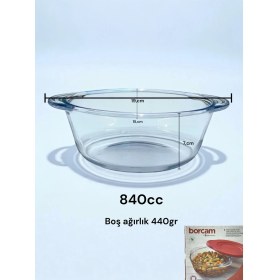 Resim Küçük Borcam Tencere Silikon Kapaklı Mikrodalga Bor Cam Tencere 840CC Tekli Borcam Tencere 