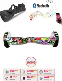 Resim Elektrikli Kaykay Full Ledli Hoverboard Bluetooth Hoparlörlü 6.5 Inch Desenli Çanta Hediye 