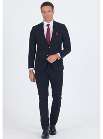 Resim İmza Siyah Mono Yaka Yarım Astar 6 Drop Slim Fit Beli Lastikli Takım Elbise 1001250121 Siyah 
