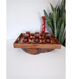 Resim Kahverengi Eskitme Ahşap Dekoratif Kahve, Çay, Söz, Nişan, Sunum , Servis Tepsisi Eskitme Kahverengi 