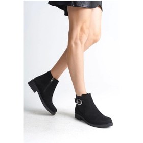 Resim Luna Fermuarlı Lastikli Ortopedik Taban Topuklu Süet Kadın Bot St - Siyah Siyah 
