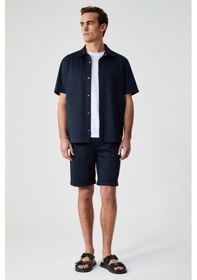 Resim GRIMELANGE Melos Erkek Kısa Kollu Cepli Çıtçıtlı Relaxed Fit Lacivert Gömlek Lacivert 