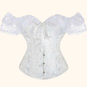 Resim Kadın Vintage Korse Üstü, Önü Bağcıklı, Volanlı Kollu ve Çiçek Desenli - Rahat veya Resmi Giyim İçin Ayarlanabilir Kırmızı Göğüs, Korse Üstü, Resmi Giyim, Dekoratif Dantel Detayı, Yastıksız Destek 
