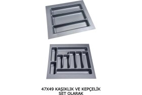 Resim Feyza Design 2'li Gri Çekmece Içi Kaşıklık ve Kepçelik Seti, 47X49 Cm, Kesilebilir 