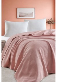 Resim Çift Kişilik %100 Pamuk Pike Örtü 200x230 Cm Karo Desenli Pudra Weave Serisi Pudra 