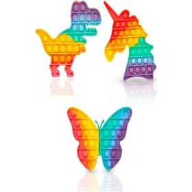 Resim Popit Oyuncak Pop It Push Buble Fidget Kelebek Unicorn Ve Dinozor Zihinsel Ve Duyusal 3 Üi Set 