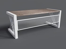 Resim Ntconcept Eskitme Beyaz Renk Beyaz Metal Ayaklı Masif Ağaç Ofis Masası (boy120cm-der75cm-h76cm) 