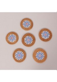 Resim Çini 6'lı Doğal Rattan Ve El Yapımı Seramikli Bardak Altlığı Diğer 