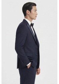 Resim Giotelli Erkek Koyu Lacivert Dar Kesim Slim Fit Viskon Dokuma Nomal Bel 6 Drop Yelekli Smokin Takım Elbise 