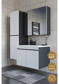 Resim Teta Home Tokyo 80 Cm Mdf Banyo Dolabı Seti +boy Dolabı Antrasit - Beyaz 