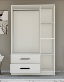 Resim Gm 176 Modena 3 Kapı 2 Çekmeceli Siyah Kulplu Beyaz Gardrop 