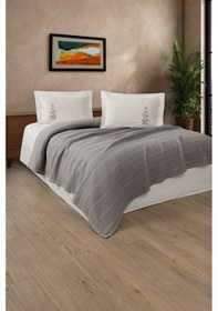 Resim Çift Kişilik 4 Parça Pike Takımı Çeyizlik, Pamuklu Pike Seti Legacy-gri Gri 