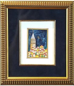 Resim Minyatür 25x20 Cm El Yapımı Dekoratif Galata Kulesi Gece 