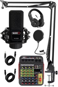 Resim Hype Store Midex Vokal Paket-1 MX2020 Mikrofon ve MDX-04FXU Stüdyo Mikseri Kulaklık Full Set 