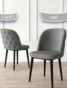 Resim Canisa Kage Serisi 1 Adet Gri Mutfak Sandalyesi Kapitoneli Siyah Metal Ayak Babyface Kumaş 