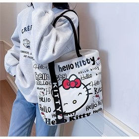 Resim 1 Adet [] Sanrio Hello Kitty Temalı Tek Omuz Çantası, Fermuarlı Kapatma, Pembe ve Beyaz Renk Seçenekleri, İşe Gidiş-Dönüş, Tatil, Plaj ve Diğer Etkinlikler İçin Uygun, Büyük Kapasiteli El Çantası 