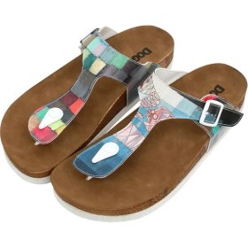 Resim Kadın Vegan Deri Çok Renkli Parmak Arası Terlik - Yabara with Fish Tasarım 