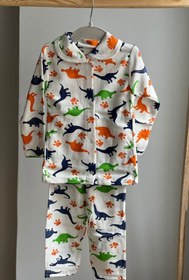 Resim Leo Baby Store Erkek Bebek & Çocuk [9 Ay - 1 Yaş - 2 Yaş] Beyaz Dinozor Desenli Model Pijama Takımı 
