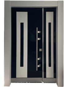 Resim Çelik Kapı Modelleri Beyaz Siyah Camlı Düz Model Bina Kapısı Sol 