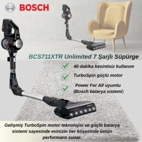 Resim Bosch BCS711XTR Unlimited 7 Şarjlı Süpürge Siyah 