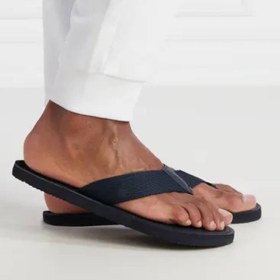 Resim Tommy Hilfiger %100 Deri Erkek Parmak Arası Lacivert Terlik XM0XM04571-DW5 