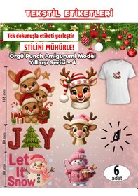 Resim Ütü İle Yapışan Kıyafet Etiketi Örgü Punch Amigurumi Model Yılbaşı Serisi - 4 Karışık 
